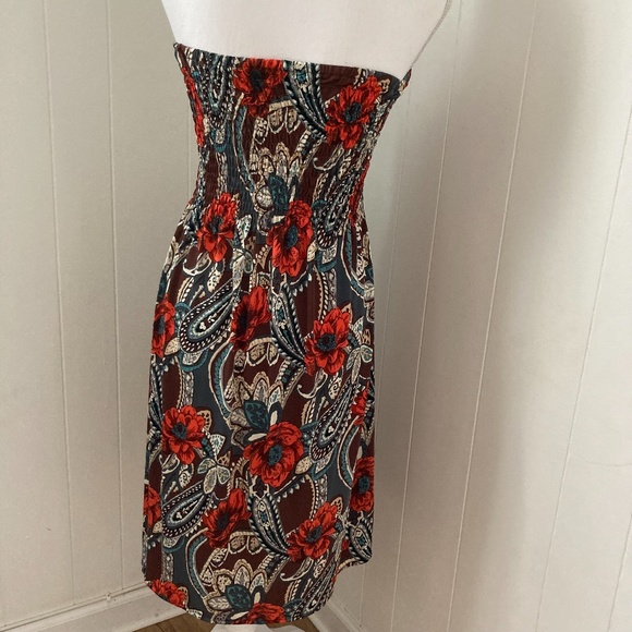 Floral Boho Smock Strapless Tube Dress Y2K 90s Minimalistic Style M - Picture 3 of 5